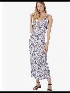 Lost And Wander Light Blue Cheetah Maxi Dress with Spaghetti Straps Size Large